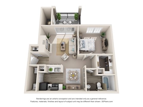 Floor plan for 1 bed, 1 bath, 698 sqft